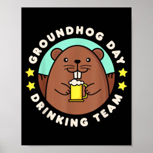 Poster Équipe de buveurs de la journée de la marmotte Hom