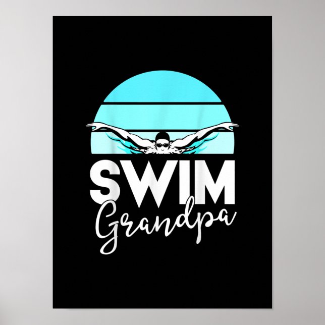Poster Équipe de natation Grand-père Papa nage Rencontrer (Devant)