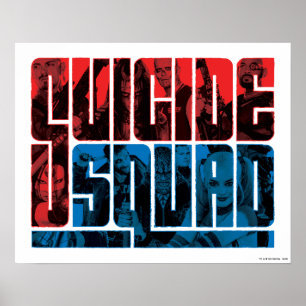 Poster Équipe de suicide Logo rouge et bleu
