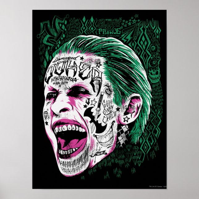 Poster Équipe de suicide | Rire Joker Head Sketch (Devant)