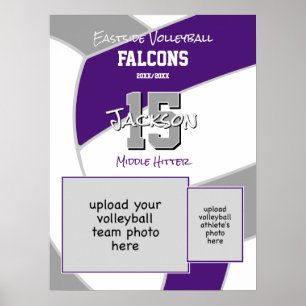 Poster équipe de volley-ball gris violet couleurs commémo