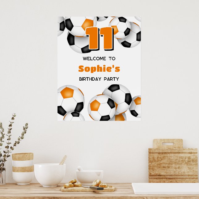 Poster équipe d'orange noire couleurs soccer anniversaire (Cuisine)