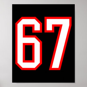 Poster Équipe sportive Numéro #67 Blanc Rouge Varsity Num