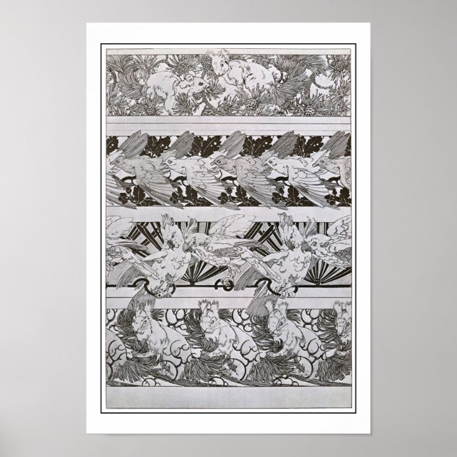 Poster Equipes & Oiseaux de style Art Nouveau, Mucha (Devant)