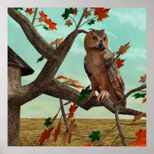 Poster Érable chouette d'automne Art faunique