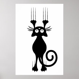 Poster Éraflure mignonne de chat noir de bande dessinée
