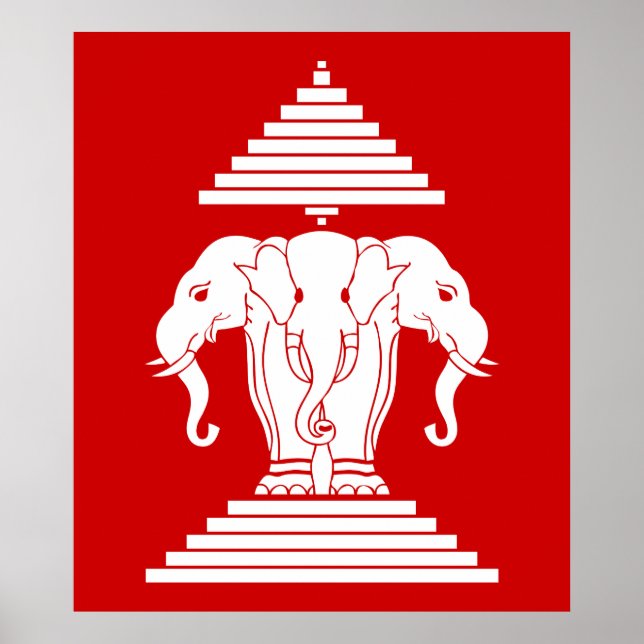 Poster Erawan Trois éléphant en tête Lao / Laos Drapeau (Devant)