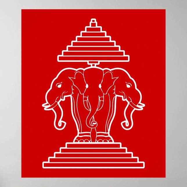 Poster Erawan Trois éléphant en tête Lao / Laos Drapeau (Devant)