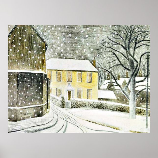 Poster Eric Ravilious - chemin Hallstead en neige, (Devant)