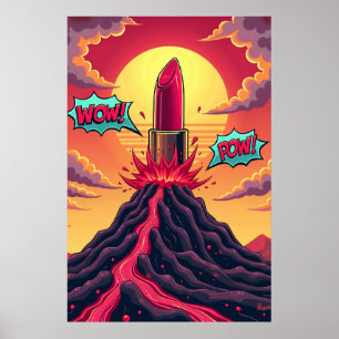 Poster Éruption du bâton de lèvres : Volcan d'art pop