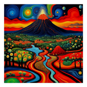 Poster Éruption du volcan la nuit 10