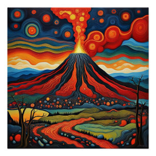 Poster Éruption du volcan la nuit 5