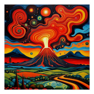 Poster Éruption du volcan la nuit 7