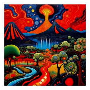 Poster Éruption du volcan la nuit 8