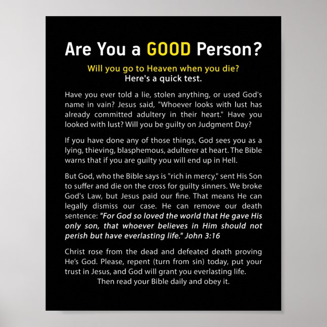Poster Es-tu une bonne personne ? Foi chrétienne Evangile (Devant)