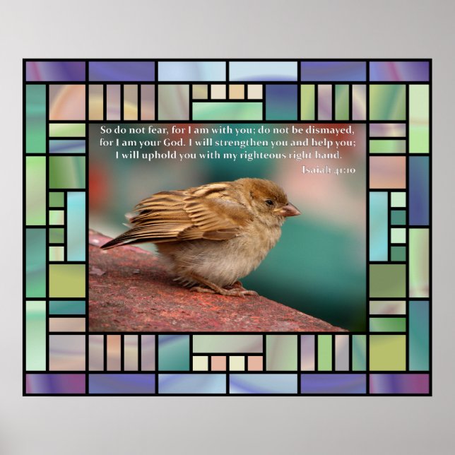 Poster Esaïe 41:10 Verset Bible Avec Verre Oiseau (Devant)