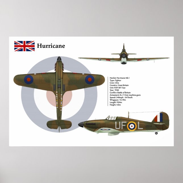 Poster Escadron de l'ouragan Mk I 601 (Devant)