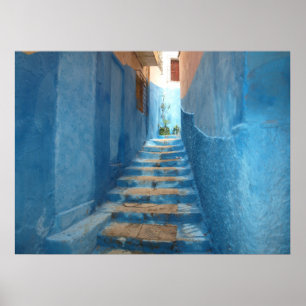 Poster Escalier bleu étroit au Maroc