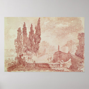 Poster Escalier dans les jardins de la Villa d'Est