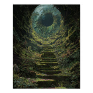 Poster Escalier de la forêt lunaire verte mystique Art