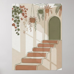 Poster Escalier du désert boho en terre cuite et plantes