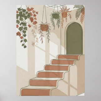 Poster Escalier du désert boho en terre cuite et plantes