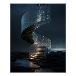 Poster Escalier en spirale lumineux vers les étoiles