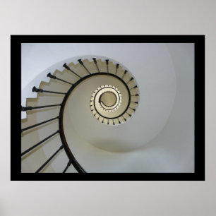 Poster Escalier Spiral au Ciel Noir et Blanc
