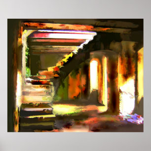 Poster Escalier vers un sous-sol vide