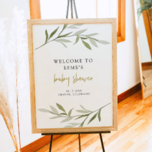 Poster ESME Bohemian Green & Gold Baby shower Bienvenue