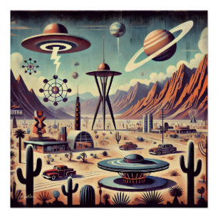 Poster Espace âge Alien Désert Invasion Imaginaire Art