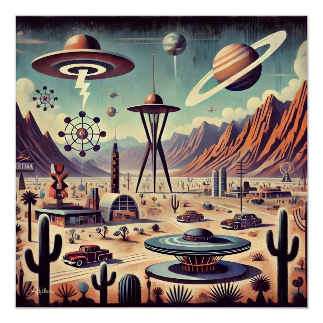 Poster Espace âge Alien Désert Invasion Imaginaire Art (Devant)