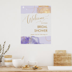 Poster Espace Aquarelle Or Rose Mariage Shower de Bienven