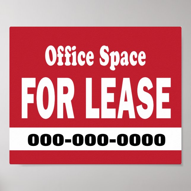 Poster Espace bureau à louer en rouge avec numéro de télé (Devant)