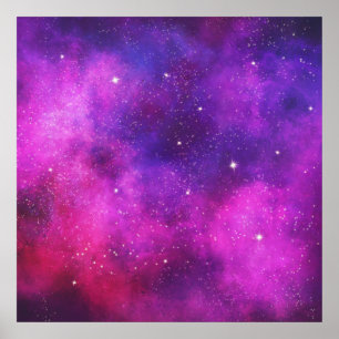 Poster Espace rose & violet & Étoiles Faux Galaxy