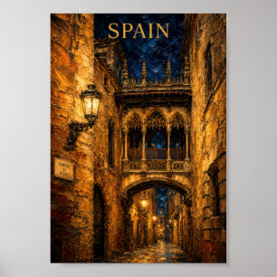 Poster Espagne : Art souvenir du quartier gothique romant
