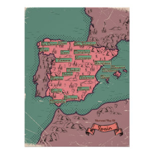 Poster Espagne Vintage vieille carte