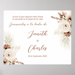 Poster Espagnol Boho Mariage Panneau de bienvenue, Cartel