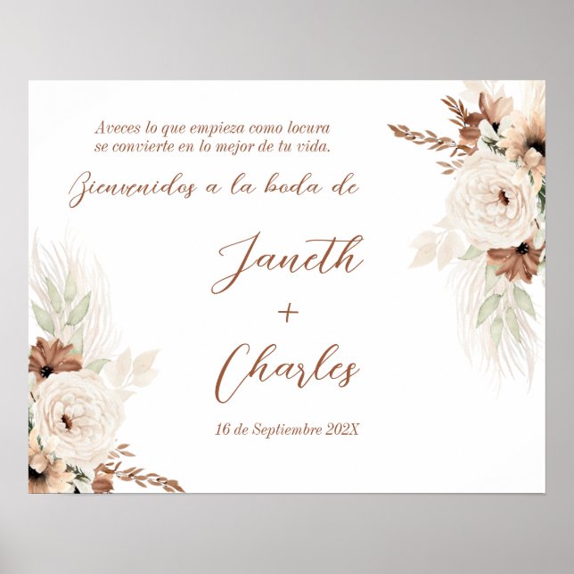 Poster Espagnol Boho Mariage Panneau de bienvenue, Cartel (Devant)