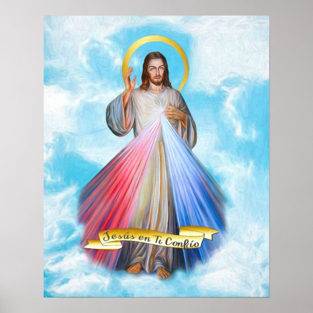 Poster Espagnol Jésus Divina Misericordia Cielo Azul (Devant)