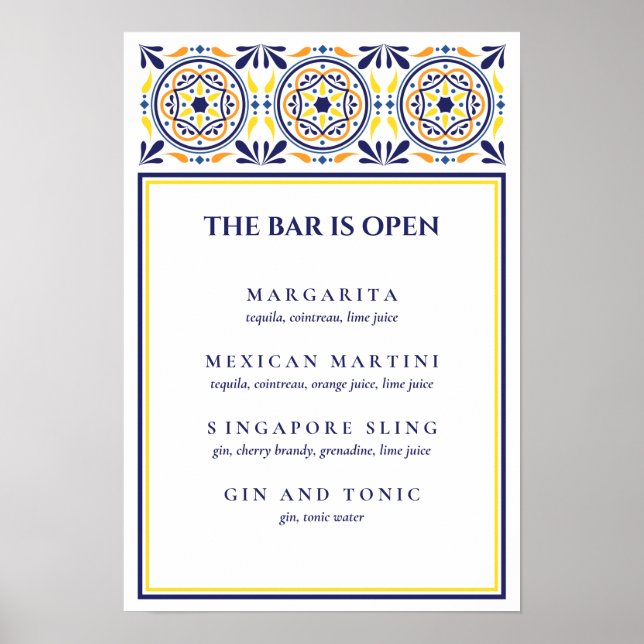 Poster Espagnol Tile Jaune Signature Cocktail V1 (Devant)