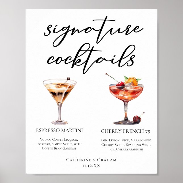 Poster Espresso Martini Cerise Français 75 Cocktails Menu (Devant)