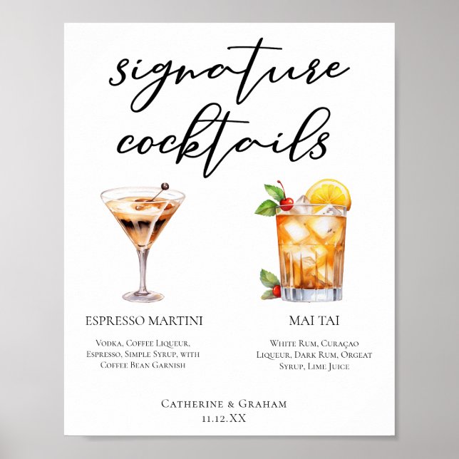 Poster Espresso Martini Mai Tai Cocktails Menu Mariage (Devant)