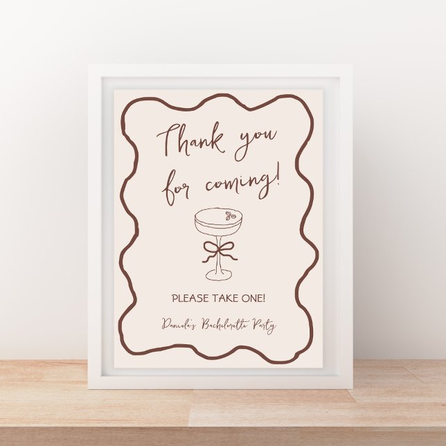 Poster Espresso Martini Main Dessinée Bachelorette Faveur (espresso martini hand drawn wavy bachelorette favors sign)