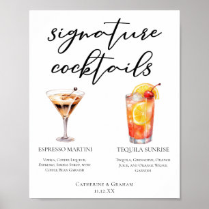 Poster Espresso Martini Tequila Sunrise Cocktails Menu