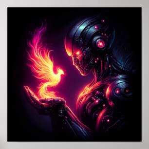 Poster Esprit de feu de phénix de robot cyber futuristic
