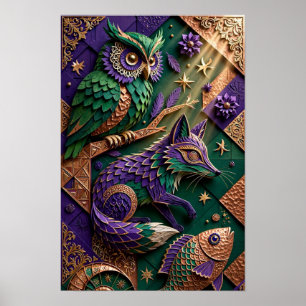 Poster Esprits de la Forêt d'Émeraude - Cuivre Violet 3D