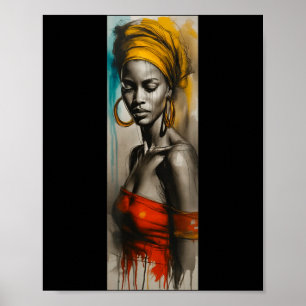 Poster esquisse d'art de foulard de tête de femme africai
