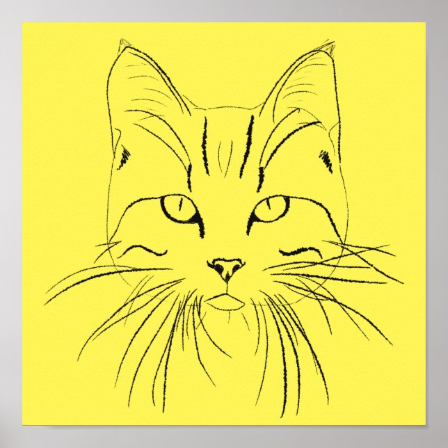 Poster Esquisse de chat - Couleur personnalisable (Devant)