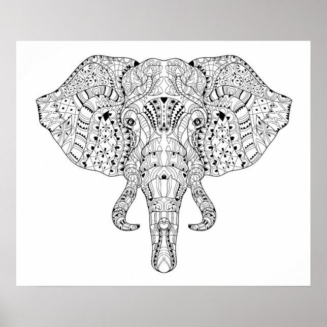 Poster Esquisse de la tête d'éléphant 2 (Devant)